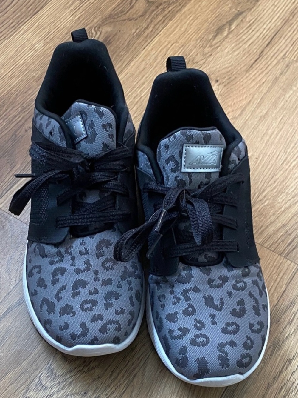 Avia Black and Gray Leopard-Print Athletic Shoes